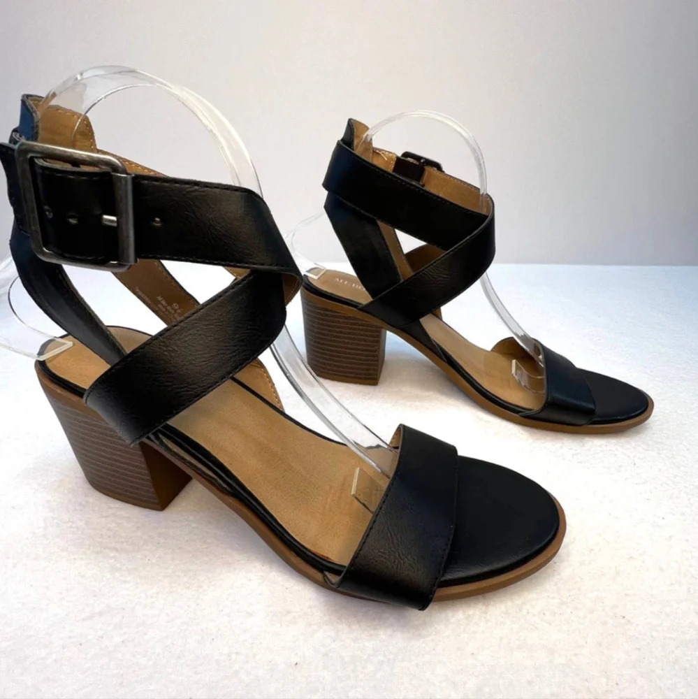 Merina Black Strappy Heels - Picture 1 of 7